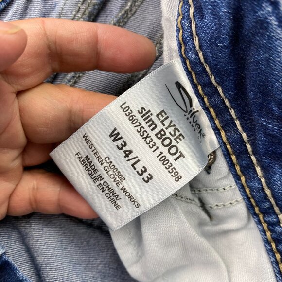 Silver Jeans Women's Cut-off Pants ELYSE Size 34 Slim Blue Denim Jeans Distress - Picture 6 of 14